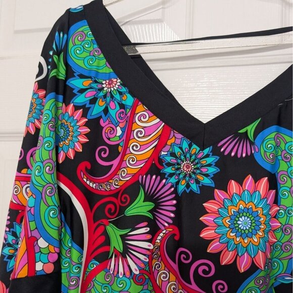Swim Systems Collection Floral Cover up Womens Size Large Black Dolman Sleeve - Picture 3 of 12